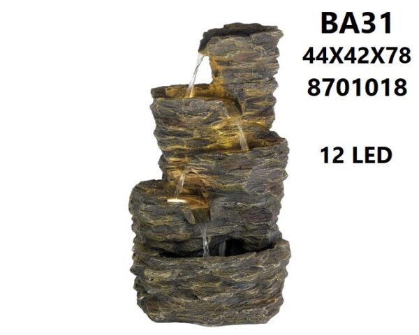מזרקת מים לגינה בעיצוב סלעים – דגם BA31 | עם 12 נורות LED