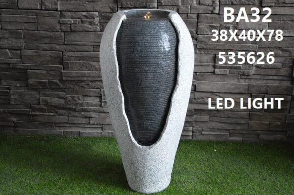 מזרקת גינה עם תאורת LED – דגם BA32 | עיצוב מודרני בגימור שחור-אפור