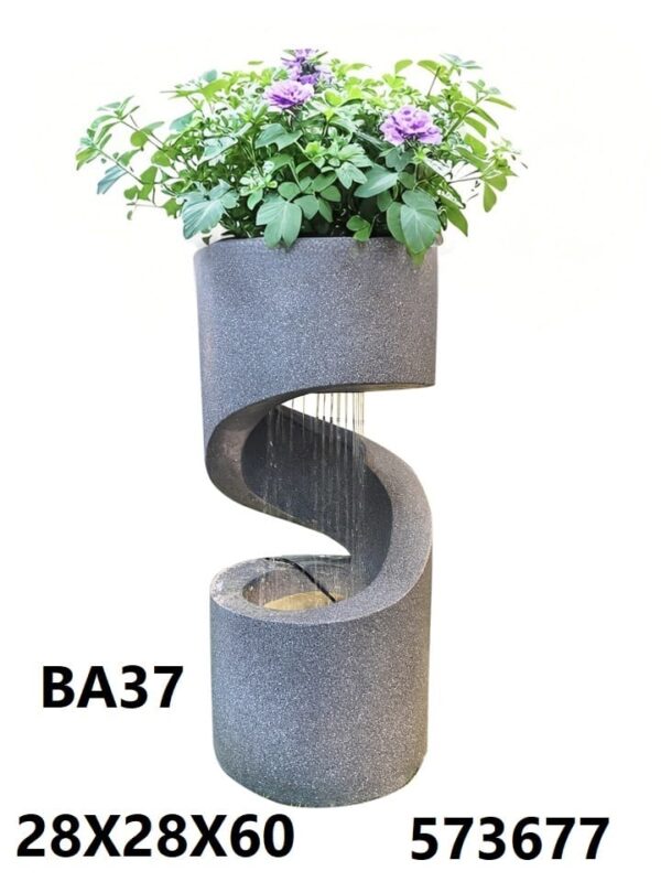 מזרקת מים דקורטיבית לגינה עם עציץ – דגם BA37 | עיצוב ספירלה מודרני | 60 ס"מ גובה